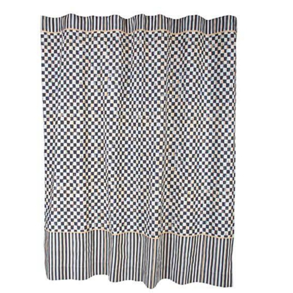 MacKenzie-Childs Courtly Check Shower Curtain with Striped Border,$218.00